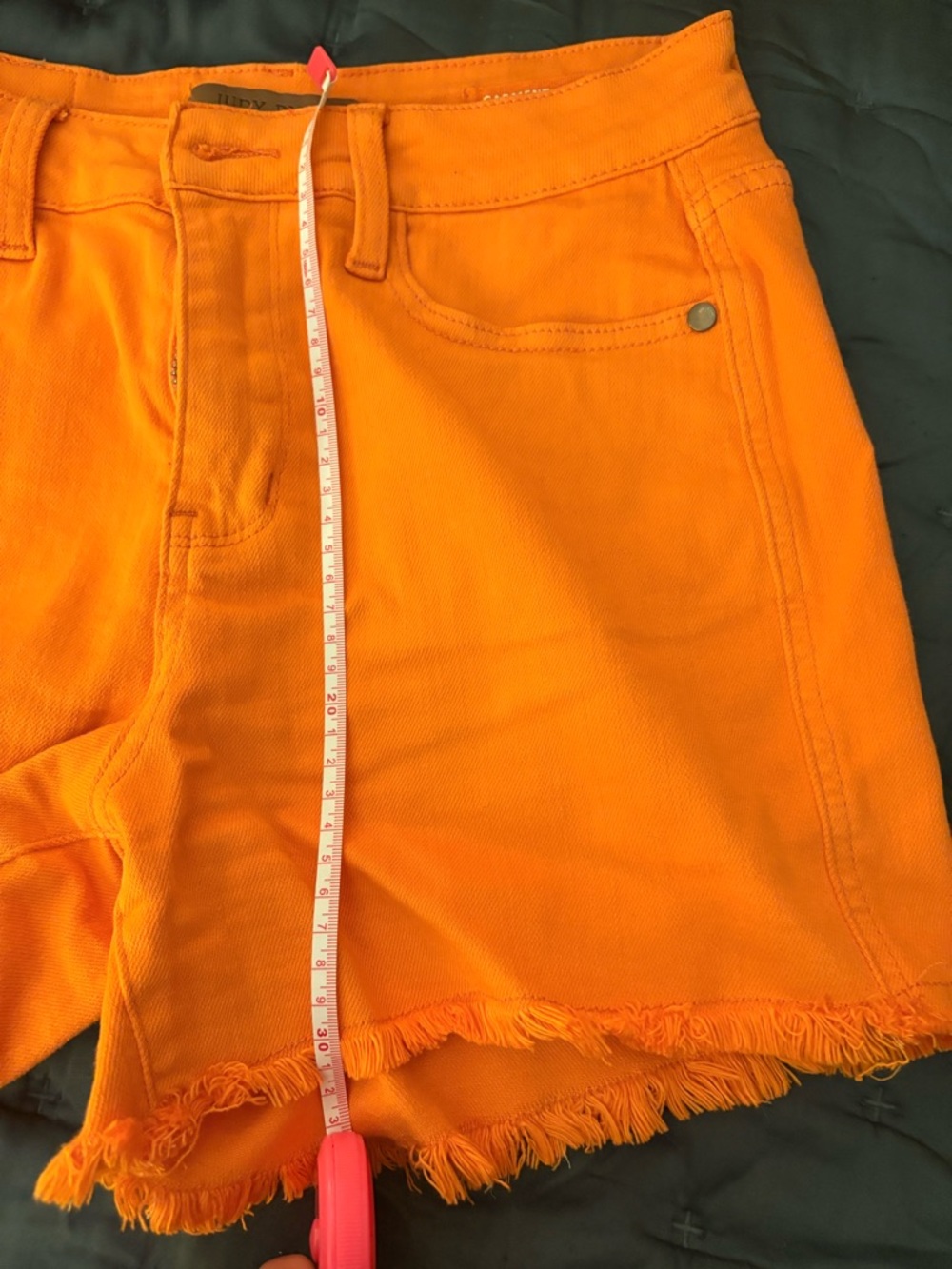 Judy Blue Neon Orange Frayed Hem Denim Shorts - Picture 4 of 4